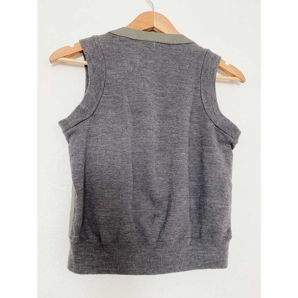 BCBGMaxAzria Leather Wool Vest Zip Up Olive Green Minimalist Quiet Luxury Size S - Picture 9 of 10